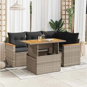 Zestaw modułowych sof ogrodowych 5 szt. z szarego rattanu z poduszkami i schowkiem