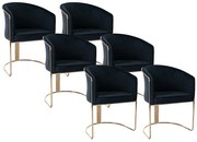 Zestaw 6 krzeseł z podłokietnikami z weluru i metalu - Kolor czarny i złoty - JOSETHE marki Pascal Morabito