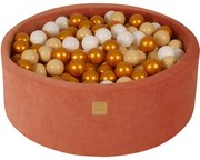 Okrągły Suchy Basen Z Piłeczkami 7cm Dla Dziecka, 90x30cm/200 Piłek, Welurowy, Czerwień Marsala, Piłki: Biały, Beż, Złoty - Meowbaby®