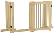 PawHut Wolnostojąca bramka dla psów 4 panele elastyczna drewniana 204x36x75 cm naturalny kolor | Aosom PL