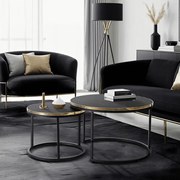 Zestaw Stolików Kawowych ARON 70 cm/50 cm Czarny Marmur Glamour