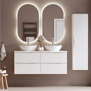 Biały Zestaw do Łazienki 120cm Szafka Blat Umywalka Słupek Ryflowane Fronty Cleo