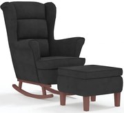 Czarny fotel bujany z oparciem w stylu uszak + podnóżek C5-L51