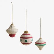 Zestaw 3 Ręcznie Wykonanych Ozdób Świątecznych Z Papier-mâché Bemot Kremowa - Sklum