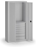 Szafa warsztatowa, 1 półka + 7 szuflad, 1950 × 950 × 500 mm, szare drzwi