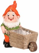 Ozdoba ogrodowa Krasnal z taczkami, pomarańczowa,31 x 16 x 33 cm