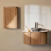 Zestaw Drewnianych Mebli Łazienkowych Carsone Naturalna & Naturalna & Okrągły Szary Cement Ø40 Cm Tarsis & Bezlusterkowiec - Sklum