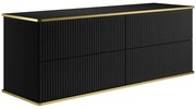 Szafka pod umywalkę wisząca ryflowana ze złotą listwą - Czarny - 150 cm - KELIZA