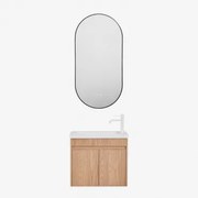 Zestaw Wiszących Mebli Łazienkowych Zintegrowany Z Umywalką Narek Popielaty Brąz & Owalna Osłona Led I - Sklum