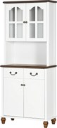 HOMCOM Szafka kuchenna z 2 szufladami, wysoki szafką z otwartą półką, szafka z witryną i funkcją Soft-Close do salonu, kuchni, 76 x 38 x 182 cm, biały