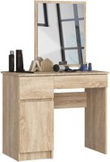 Toaletka AKORD P2 Dąb Sonoma 90 cm z lustrem 500x600 lewa 1 drzwi 2 szuflady kolor Dąb Sonoma mat 2 półki 90x50x142 cm