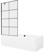 Mexen Cube wanna prostokątna 170 x 80 cm z obudową i parawanem 1-skrzydłowym 100 cm, czarny wzór - 550517080X9510007077