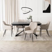 Zestaw Stół Prostokątny Rozkładany VICTOR 160-240 cm Czarny Marmur i 4 Krzesła Tapicerowane MALAGA Beżowe Nowoczesne