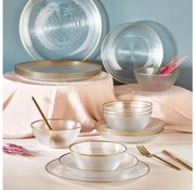 Zestaw obiadowy 18‑częściowy, przezroczysty/złoty, szkło