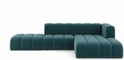Narożnik w kształcie L z pufą Grand Mini, tkanina Salvador, Lazurowy, Prawy