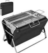 Outsunny Grill na węgiel drzewny ze stali nierdzewnej BBQ Smoker z rusztem, uchwytem, składanymi nogami do grillowania na tarasie, campingu 40x28x25,5 cm czarny | Aosom PL