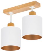 Biała lampa sufitowa, dwupunktowy spot CL-DWE30x7BU-WE z drewna E27