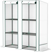 Outsunny Mini szklarnia z 3-poziomową półką, osłona z plastiku, odporna na UV, przenośna, drzwi rolowane, 144 x 48 x 152 cm, Biała