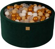 Okrągły Suchy Basen Z Piłeczkami 7cm Dla Dziecka, 90x40cm/300 Piłek, Welurowy, Ciemnozielony, Piłki: Złoty, Beż, Biały, Transparent - Meowbaby®