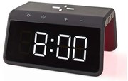 Nedis WCACQ30BK - Budzik LCD z ładowarką bezprzewodową 15W/5V czarny
