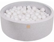 Okrągły Suchy Basen Z Piłeczkami 7cm Dla Dziecka, 90x30cm/200 Piłek, Bawełniany, Jasnoszary, Piłki: Białe - Meowbaby®