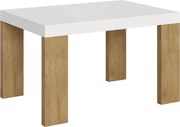 Stół rozkładany 90x130/234 cm Roxell Mix Biały jesionowy blat - Nogi z naturalnego dębu