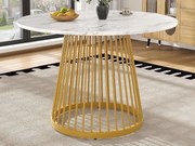 Okrągły stół jadalny - Stelaż metalowy - okleina z wzorem marmuru - dla 2 do 4 osób - MDF - Biały & Złoty