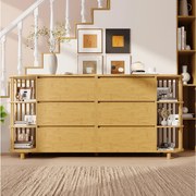 Kredens dębowy z 6 szufladami do przechowywania i półkami, regulowane nogi - Styl nowoczesny