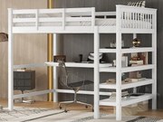 Łóżko mezzanine 140x200cm z drewna - z biurkiem i półką na przechowywanie - Białe