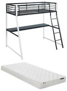 Łóżko antresola MALICIA - miejsce do spania 90 × 190 - Wbudowane biurko - kolor czarny i biały + materac 90 × 190