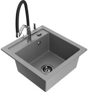 Mexen Vito zlewozmywak granitowy 1-komorowy z baterią kuchenną Duo, szary - 6503-71-671701-07-B