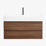 Zestaw Wiszących Mebli Łazienkowych Z Drewna I Forniru Jesionowego Zintegrowany Z Umywalką Ona Ciemna Czerń & - Sklum