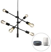 Inteligentna lampa wisząca w stylu industrialnym czarna w komplecie z 6 żarówkami WiFi ST64 - SydneyPrzemysłowy Oswietlenie wewnetrzne