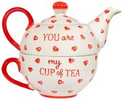 Czerwono-biały ceramiczny serwis do herbaty You are My Cup of Tea – Sass &amp; Belle