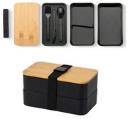 Lunch Box DUO LUNCH z sztućcami, czarny/bambus.