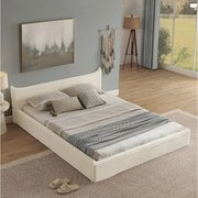 Łóżko dla dorosłych 140x200 cm z zagłówkiem i stelażem z listew, beżowy szenil - bez materaca