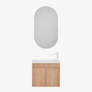 Zestaw Wiszących Mebli Łazienkowych Zintegrowany Z Umywalką Narek Popielaty Brąz & Owalny Z Miejscem Do Przechowywania Czarny - Sklum