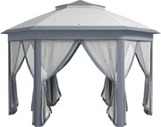 Outsunny Pawilon ogrodowy, namiot składany 4 x 4 m, pawilon pop-up, namiot imprezowy z torbą transportową, 6 ścian bocznych, podwójny dach, sześciokątny, szary