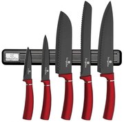 Czerwony komplet noży ze stali nierdzewnej z paskiem magnetycznym G8-F08