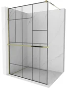 Mexen Kioto+ ścianka prysznicowa z półką Walk-in 70 x 200 cm, czarny wzór, złota - 800-070-121-50-78