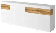 Komoda SILKE 4D2S 219cm biały połysk/dąb wotan HELVETIA