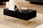 Stolik kawowy Nicole 120 cm z szufladami i metalowymi nogami - czarny mat / złote nóżki