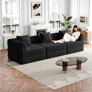 Czarna sofa 3-osobowa - Prosta sofa z miejscem do przechowywania i 3 metalowymi stelażami - gąsienica