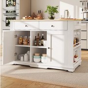 Mobilna wyspa kuchenna z 2 drzwiami, 2 szufladami i półkami bocznymi - rozkładany blat - 151,5x59,7(84,7)x91,7cm - MDF - biały