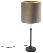 Lampa stołowa czarna z abażurem z weluru w kolorze taupe ze złotem 25 cm - ParteWiejski/ Rustykalny / Vintage Oswietlenie wewnetrzne