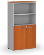 Szafa biurowa kombinowana PRIMO GRAY, drzwi na 2 poziomach, 800 x 420 x 1434 mm, szary/wiśnia