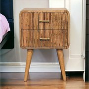 Artisan Furniture Żłobiona szafka nocna z listwą w kształcie litery T z litego drewna