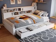 Łóżko dziecięce 90x190 cm - z 2 szufladami - Regulowane boczne półki - MDF - Biały​ (bez materaca)