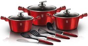 Komplet czerwonych garnków z przyborami kuchennymi Black P8-M58