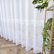 Firana biała żakard w kwiatki z dwoma ozdobnymi pasami - wys. 250 cm